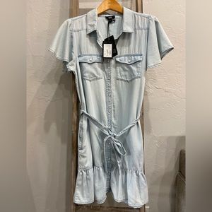 NWT PAIGE Callan Ruffle Chambray Dress Sz L